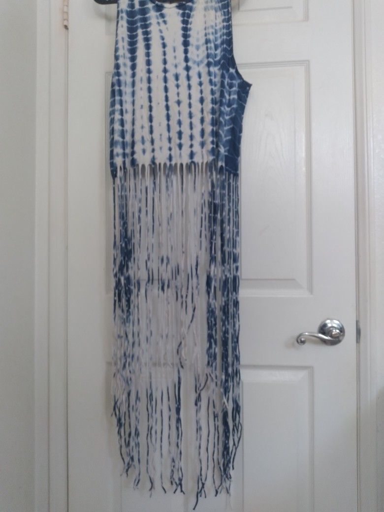 July 4 Boho Tank Dress Sz L Tie Dye Water Tassle Fringe