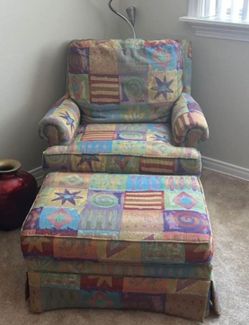 Colorful accent chait with matching ottoman