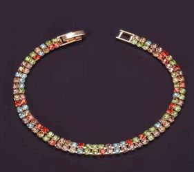 Multicolor Crystal Tennis Bracelet Rose Gold