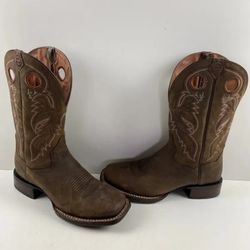 DAN POST Abram Brown Leather Square Toe Pull On Western Boots Men’s Size 9 D