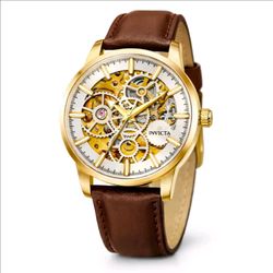 Invicta Objet D Art Automatic Men's Watch Skeleton 45mm Brown Leather Band 70027