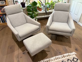 West Elm Austin Swivel Chairs + Ottoman Set - MCM