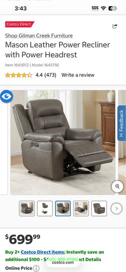 New Mason Leather Power Recliner with Power headrest