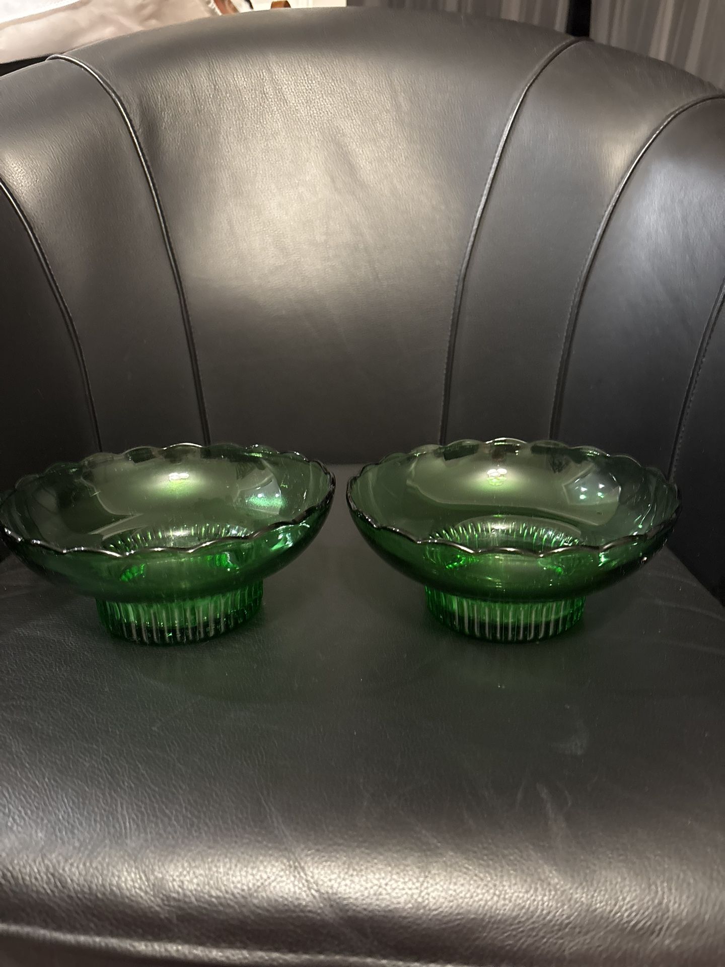 Set of 2  Vintage EO Brody M2000 green scalloped edge candy bowl