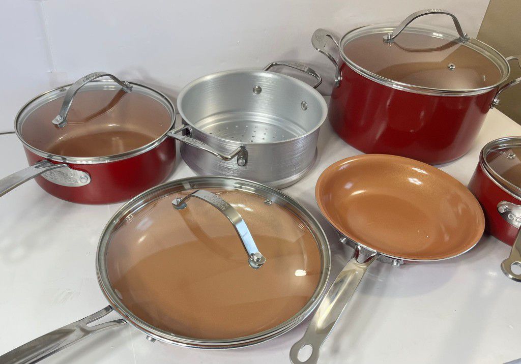 BulbHead Red Copper 10 PC Copper-Infused Ceramic Non-Stick Cookware Set  #1022 for Sale in Murfreesboro, TN - OfferUp