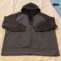 hooded long-sleeve zip-up fleece sweatshirt