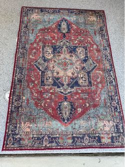 3’ X 5’ Red Blue Oriental Turkish Area Rug