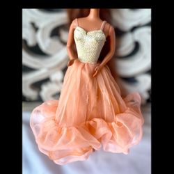 Vintage 1984 Peaches and Cream Barbie Dress Peach Fashion Doll Outfit