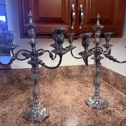 Pair Of Silver Plated Rococo Style Candelabras