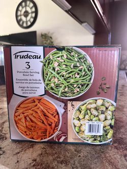 Brand New Sealed Trudeau 3-Piece Porcelain Serving Bowl Set