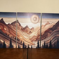 3 Panel Art Triptych Wood Mountains