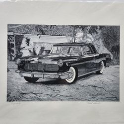 Drawing Of 1956 Lincoln Continental By Del Ault Numbered And Signed