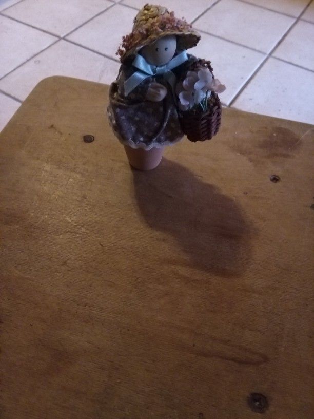 Country Style Figurine Doll With Hat And Basket