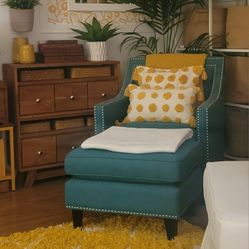 Like New Teal Arm Chair Plus Ottoman