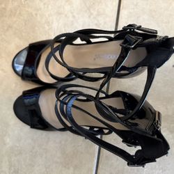 Black Patent Leather Strappy High Heels