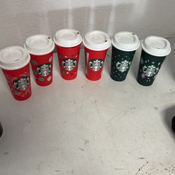6 Starbucks Plastic Reusable Mugs Like New