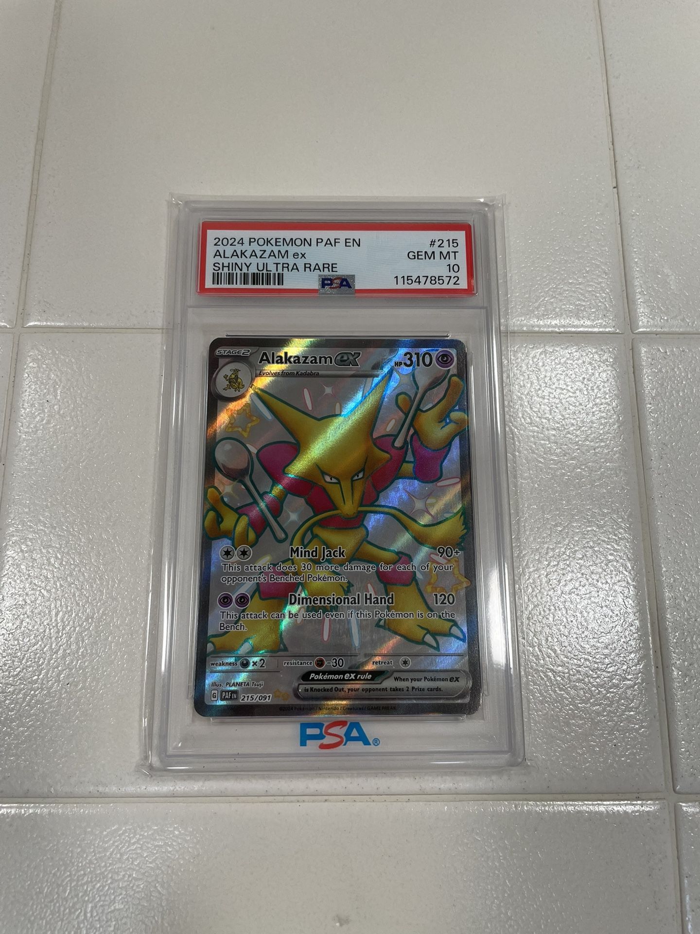 Pokemon 2024 Paldean Fates ALAKAZAM EX Shiny Ultra Rare #215 PSA 10 Gem Mint