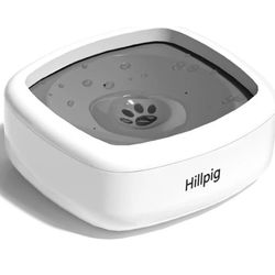 Hillpig Dog -Cat Water Bowl No-Spill- Slow 35oz/1L  Portable Dog Bowl White-grey