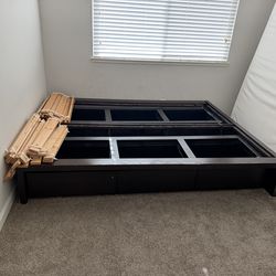 Wooden Queen size Bed Frame with build in drawers on the sides
