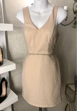 Cream Textured Mini Dress with Chain Waist