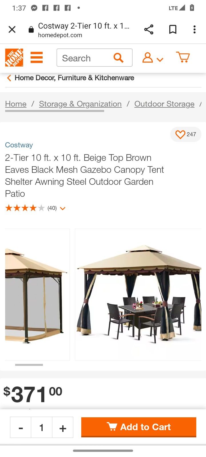 Beige Top Brown Gazebo Canopy Tent  Size 10x10  New $220