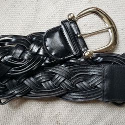 Black Patent Leather Large Braided Belt S/M