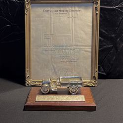 1918  Framed Original Chevrolet Motor Company, Historical Document Letter &  Chevrolet’s first truck 1918 model-1962’s truck Demonstration Award