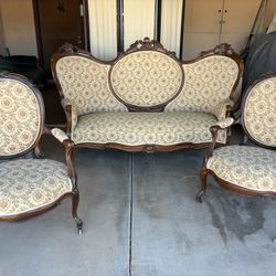 Antique Victorian Sofa And 2 Side Chairs 