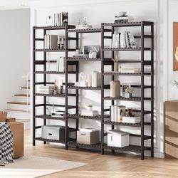 Triple Wide 6-Tier Bookshelf and Bookcase,Large Freestanding Book Shelf with 17 Open Display Shelves, Tall Bookshelf Plant Flower Shelf Rac