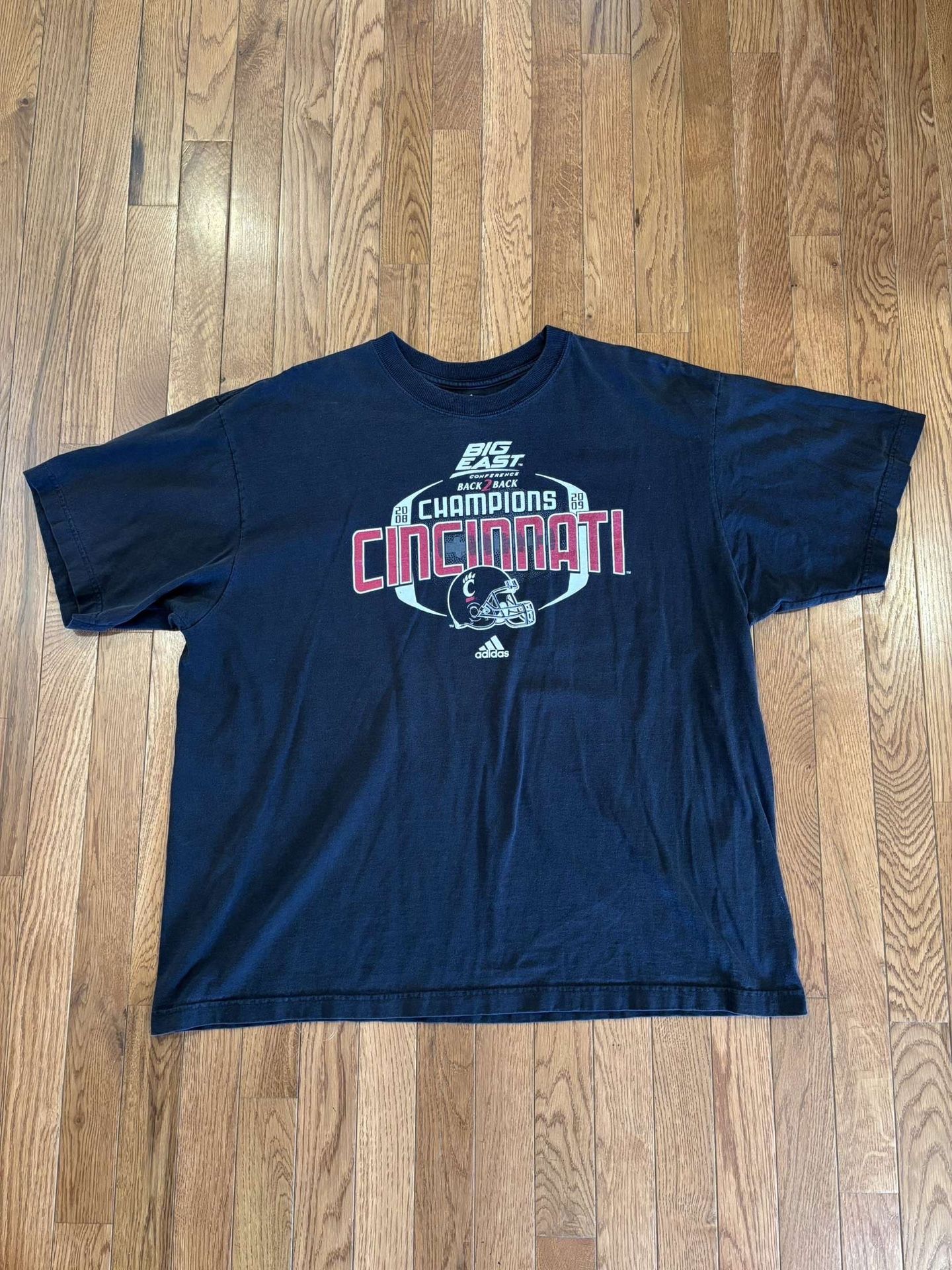 Cincinnati Bearcats Football Y2K 08-09 Back To Back Big East Champs Black Adidas T-Shirt