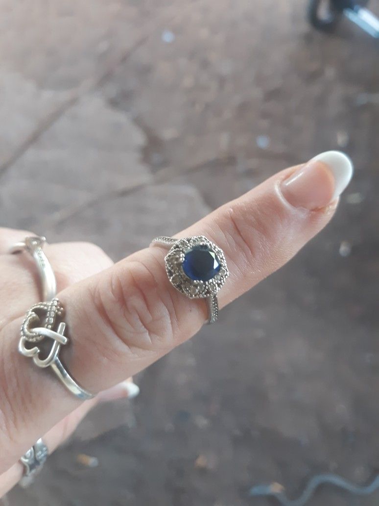 Sterling silver Sapphire And Cubic zirconia Ring Size 8