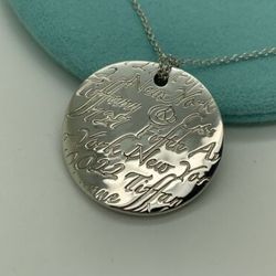 Tiffany Co Sterling Silver Note Wave Circle Round Pendant Necklace 16 Inch