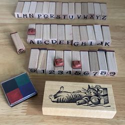 Rubber Stamps LOT full Alphabet Numbers CAT with gift ink pad Arts & Crafts