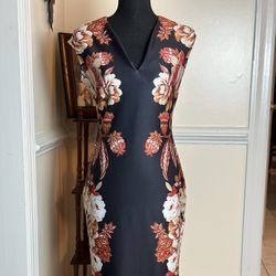 Floral-Print V-Neck Sheath Dress