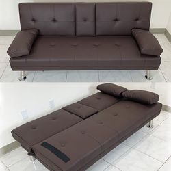 $155 (Brand New) Sofa bed futon convertible folding recliner couch furniture 65x30x31” cup holder