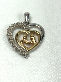 Silver Mother Baby Child heart pendant