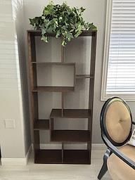 Tall Cappuccino Wood 10-Shelf Geometric Accent Bookcase