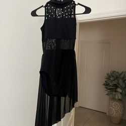 BLACK DANCE COSTUME WITH SKIRT WITH RHINESTONES