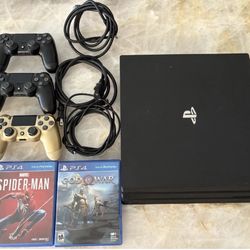 Sony PlayStation 4 Pro 1 TB Console+3 Controllers+2 Games Tested Ready To Play 