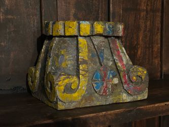 Vintage Distressed Hand Carved Wood Candle Holder