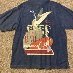 VTG Tommy Bahama Pelican Cigars Embroidered Camp Shirt Mens Size Medium