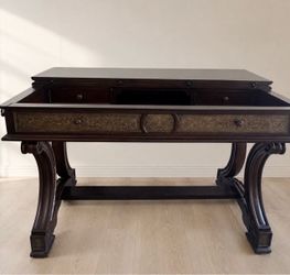 Dark Wood Writing Desk with Carved Detail