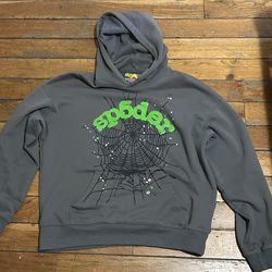 Sp5der Web Graphic Hoodie Grey Green – Clean High Quality Large hoodie