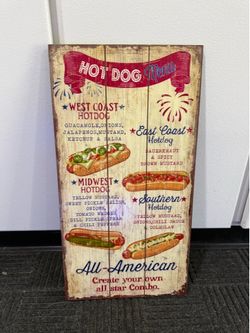 Vintage Style Hot Dog Menu Wooden Wall Sign – Rustic Americana Kitchen Decor