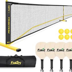 Fostoy Pickleball Set with Net, 22 FT Pickleball Net Regulation Full Size, Portable Pickle Ball Game Net System for Driveway Backyards, with Weather R