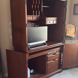 Solid Wood Computer Armoire / Office Cabinet