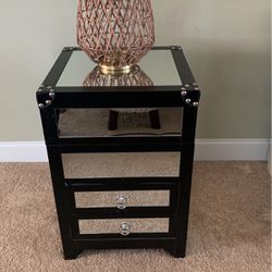 Leather And Mirror Nightstand 