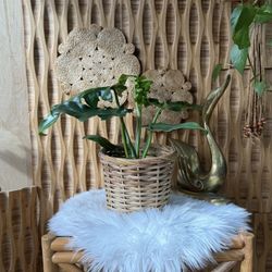 Vintage Wicker Basket Plant Pot Planter Woven Rattan Boho Storage Container Decor Gift Coastal Farm 
