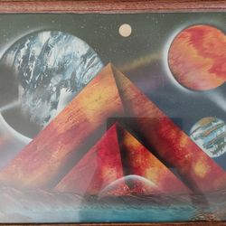 Framed Space Pyramid Spray Paint Art (Mexico) 20"×16"