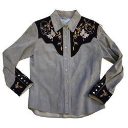 VTG scully leather suede shirt jacket Blue Embroidered Cowgirl Button Up Sz M